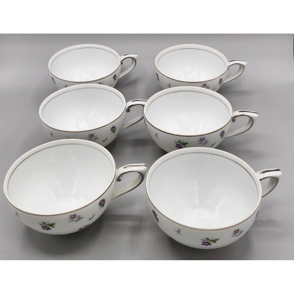 Lot of 6 Amcrest Nancy Tea Cup Coffee China Small Purple Flower Design Japan